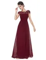 Elegant burgundy lace top bridesmaid evening dress with a flowing pleated chiffon maxi skirt - Burgundy