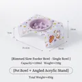 Purple slow feeder pet bowl with tilted acrylic stand featuring cute cartoon illustrations - Small Slow Feeder (Purple) with Tilted Purple Stand