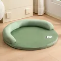 Sage green round pet cooling mat with bolster and cute panda embroidery for dogs - Green Panda