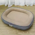 Soft grey corduroy dog bed with warm beige plush interior for small to medium pets - New Runway Bed - Khaki / Small 52*42*8cm (Within 2.5kg)