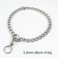 Heavy-duty 5mm stainless steel P-chain dog collar with double rings, length 80cm - 5.0mm x 80cm / Silver
