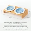 Ciotole doppie in ceramica rialzate per alimentazione lenta con supporto in bambù - Piatto Slow Feeder Pois Fiore / Ciotola Doppia Con Supporto / Blu