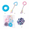 Durable dog chew toy set with cotton rope ball and rubber rings for puppies - Macaron Triangle + Dotted Ring + Cotton Rope Ball + TPR Donut / Four-Piece Set
