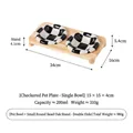 Checkerboard ceramic pet bowl set with elevated oak stand and double bowls design. - Bowl + Double Stand (Round Bead) / Black