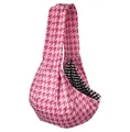 Bolso bandolera rosa con diseño de pata de gallo para transportar gatos y perros chicos - Patrón de Pata de Gallo Rosa (Con Bolsillo para Teléfono)