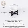 Ciotola per alimenti in PE bianco moderno con supporto in metallo nero rialzato - Supporto Basso (Nero) + Manicotti in Silicone / Ciotola Poco Profonda (Bianca)