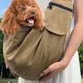 Verstellbare braune Hundeumhängetasche aus Segeltuch für kleine Hunde und Katzen - Khaki