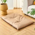 Durable waterproof tan faux leather pet cushion dog bed on elegant wooden floor - Quality Coffee (Soft Rebound)