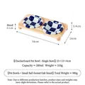 Double ceramic checkerboard pet bowls with oak wood stand feeding station - Bowl + Double Stand (Round Bead) / Blue