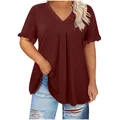 Casual maroon V-neck top for women featuring stylish ruffle flutter sleeves - XL / Tops / Burgundy
