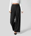 Detailansicht der eleganten schwarzen Weithose mit hoher Taille für Damen - S / Unterteile / Schwarz