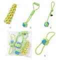 Durable green cotton rope dog chew toy set including four various knot styles - Double Ear Ball + Hand Toss + Hand Pull + Corn / Four-Piece Set