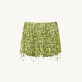 Elegant green sequined mini skirt with fringe tassels for a trendy summer resort look - S / Bottoms / Green