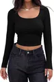 Primo piano di t-shirt nera a costine corta a maniche lunghe slim fit - Taglia S / Top / Nero