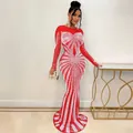 Stunning floor-length red evening gown featuring intricate white rhinestone patterns and slim fit - S / Dresses / Red