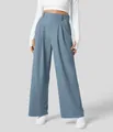 Elegante hoch taillierte Hose mit weitem Bein in Staubblau aus weich fließendem Stoff - S / Unterteile / Aqua