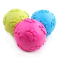 Set of three colorful TPR squeaky dog toy balls with textured paw prints - Rose Red Paw Ball
