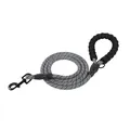 Detail view of durable braided pet dog leash with comfortable soft foam handle - 8mm*120cm / White Striped