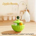 Juguete interactivo para gatos verde manzana con varita de plumas y kit de hierba gatera - Incluye 1 Bola de Hierba Gatera + 1 Pluma + 2 Bolas Interactivas / Estilo Verde Mejorado