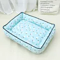 Soft light blue pet bed with cute strawberry print pattern for dogs and cats variant view - Size 3 (60*45cm) / Cream Strawberry-Blue