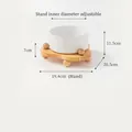 Ciotola per animali in ceramica opaca con supporto in legno di quercia e sfere - Ciotola dritta opaca media [Bianco] + Supporto singolo piccolo con sfere