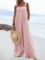 Bohemian style sleeveless pink wide-leg jumpsuit with button details for summer beach wear - S / Pink