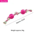 Rose red double knot cotton rope dog toy with rubber balls for molar interactive play - Approx 31cm / Red
