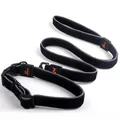 Black reflective dog leash and collar set with safety stitching and sturdy buckle - Texture 2 - Black
