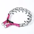 Collar de entrenamiento metálico con púas para perro y correa de nailon rosa reflectante - Estilo Con Sombrero / 2.5mm*35cm / Rojo Rosa Reflectante