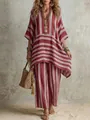 Completo bohémien da donna con top a righe rosse e bianche e pantaloni ampi larghi - Rosso