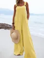 Yellow sleeveless wide-leg jumpsuit with button straps for summer beachwear - S / Yellow