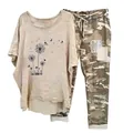 Women's 2-piece casual set with dandelion print t-shirt and camouflage pants - 3XL / Top And Bottom / Apricot (Element 2)