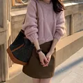 Elegant soft pink chunky cable knit round neck pullover sweater for autumn and winter - One Size / Tops / Rose Smoky Pink