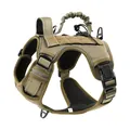 Durable khaki tactical dog harness vest with handle for outdoor training size M - S / Coffee