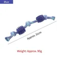 Durable blue cotton rope dog chew toy with two textured rubber balls, 31cm long - Approx 31cm / Blue