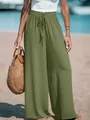 Comfortable women's olive green wide-leg casual trousers with adjustable drawstring waist. - Army Green
