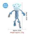 Durable blue hippo plush and cotton rope squeaky dog toy for chewing and playing - Hippo