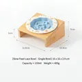 Ciotola in ceramica per alimentazione lenta con supporto in bambù per cani e gatti - Piatto Slow Feeder Pois Cartoon / Set Supporto Ciotola Singola / Blu