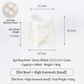 Dimensioni della ciotola bianca in PE con supporto in ferro crema rialzato e piedini antiscivolo - Supporto Alto (Crema) + Manicotti in Silicone / Ciotola Profonda (Bianca)