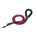 Heavy duty pink and black braided dog leash with comfortable foam handle and metal clip. - Purple Striped