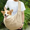 Bandolera de poliéster caqui para mascotas con bolsillo lateral para perros y gatos pequeños - Con Bolsillo para Teléfono-Sin Logo / Caqui