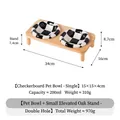 Checkerboard ceramic pet bowls with elevated natural oak wood stand for cats and dogs - Bowl + Double Stand (Parallel) / Black