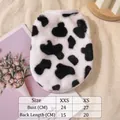 Soft cow print plush pet vest for puppies and kittens, warm winter sleeveless clothes - XXS / Black and White