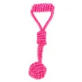 Interactive durable pink and white braided cotton rope dog toy with handle and ball - Single Ball Ring Handle Style (2号)