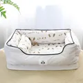 Washable soft corduroy pet sofa bed with cute puppy print and matching mini pillow - One Size 50x40x20cm / Milk Tea Beige