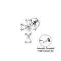 F136 titanium kruis oorknopje met waterdruppel kristallen en interne schroefdraad - A1682-1# Wit (1.2*8mm Intern Schroefdraad Titanium Stift)
