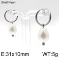 Élégantes créoles en acier titane de style français avec perles de coquillage en goutte - Large Silver Style (KE96727-Z)