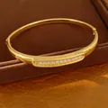 Close-up of 18K gold plated oval bangle featuring sparkling zircon inlay detail - Gold