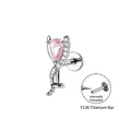 F136 titanium kraakbeen stud met intern schroefdraad, roze druppel zirkoon en stenen - Waterdruppel Stijl (A1601-2#) / 1.2x8mm Intern Schroefdraad / Roze
