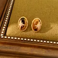 Elegante Vintage ovale Tigerauge-Ohrstecker mit einem funkelnden Zirkon-Sternenmotiv - Ohrstecker / Silbernadel / Gold